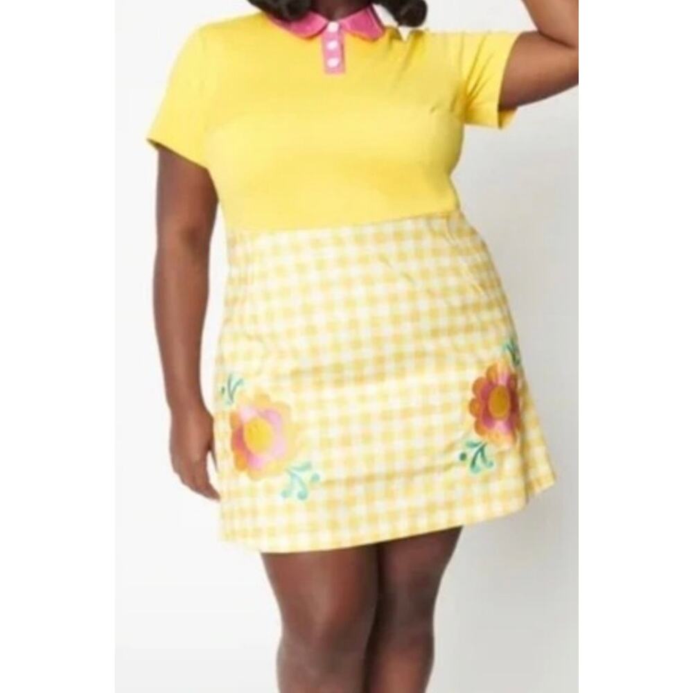Smak Parlour Smiley Yellow Gingham Mini Dress 4X NWOT